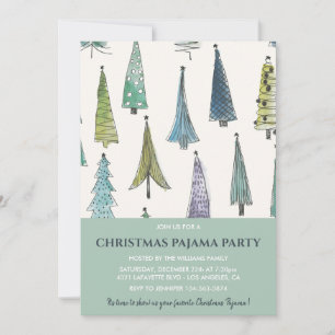 Invitation à une soirée pyjama de Noël Arbres mign