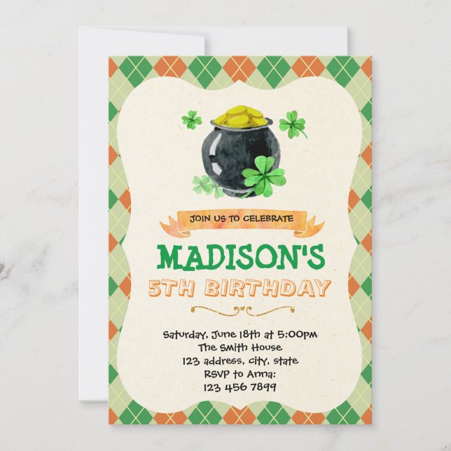 Invitation à une soirée sur le thème irlandais (Devant)