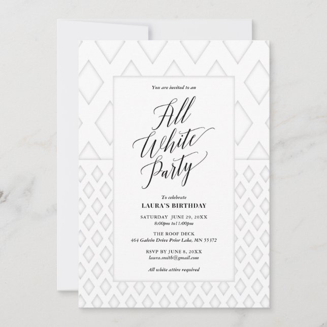 Invitation à une soirée tout en blanc (Devant)