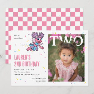 Invitation Abby Cadabby Confettis Roses Deuxième Anniversaire