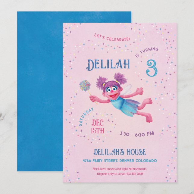 Invitation Abby Cadabby Sesame Street Fête d'anniversaire (Devant / Derrière)