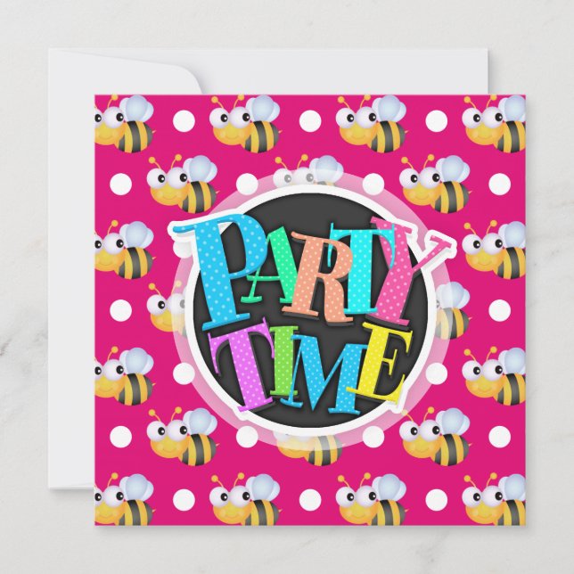 Invitation Abee mignonne, rose chaud et Pois blancs (Devant)