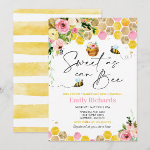 Invitation Abeille Baby shower Rose Floral Douce Comme Peut Ê