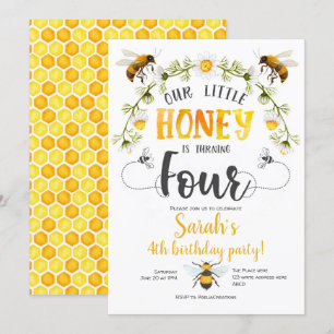 Invitation Abeille, Bumble bee, Petite abeille, Fille, 4e ann
