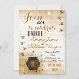 Invitation Abeille de miel noir et or