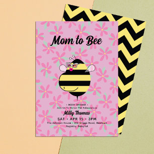 Invitation Abeille enceinte avec lunettes Baby shower floral