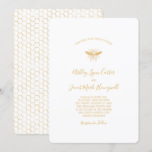 Invitation Abeille et Motif Golden Honeycomb 2