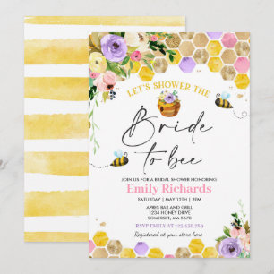 Invitation Abeille Fête de l'mariée Rose & Or Floral Mariée À
