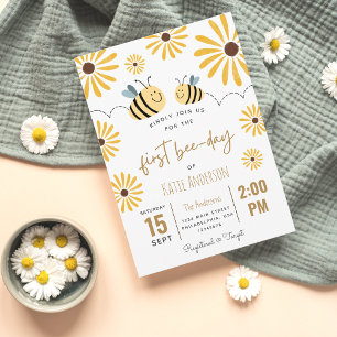 Invitation Abeille jaune mignonne et tournesol premier jour d