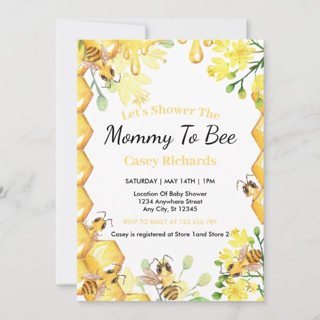 Invitation Abeille Maman Jaune À Être Baby shower (Devant)