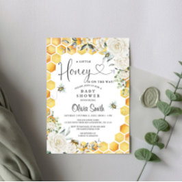 Invitation Abeille Un Petit Baby shower Floral Blanc