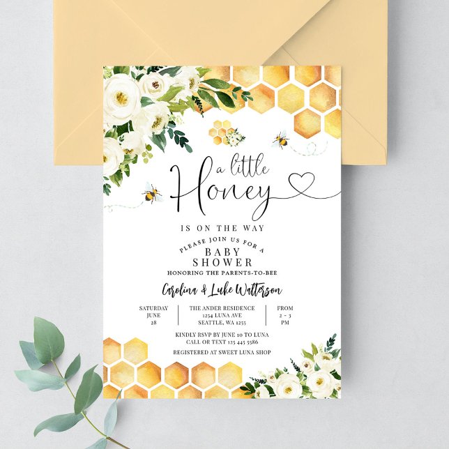Invitation Abeille Un Petit Miel Baby shower neutre (Créateur téléchargé)