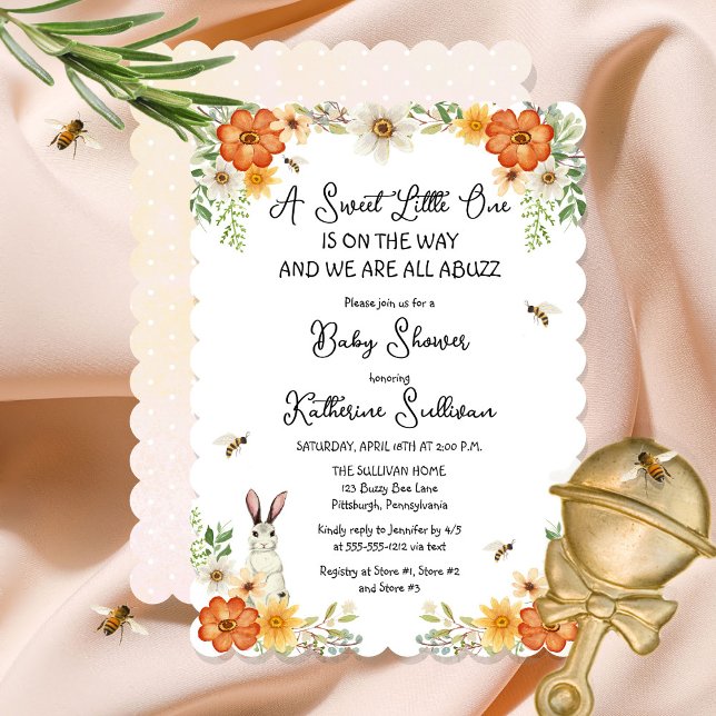 Invitation Abeilles et fleurs de printemps | Baby shower fill (Créateur téléchargé)