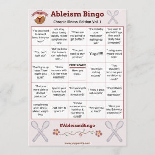 Invitation Ableism Bingo Card Chronic Malness Edition Vol. 1