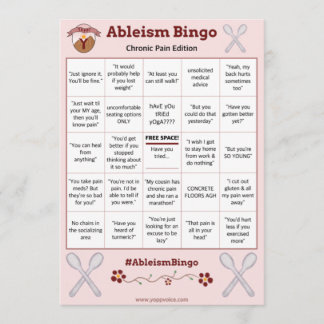 Invitation Ableism Bingo Card Chronic Pain Edition