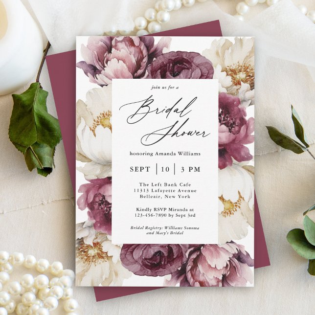 Invitation Abondance florale rustique Fête des mariées fémini (A beautifully feminine rustic botanical bridal shower invitation to personalize for your event.)