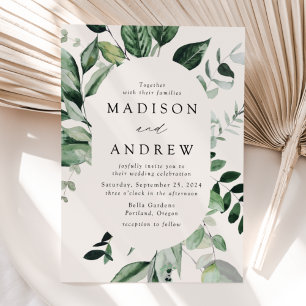 Invitation Abondant Cadre de Mariage Ovale en Crème à la Verd