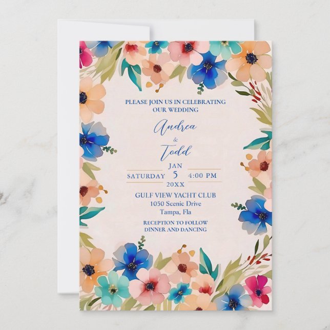 Invitation Abstract modern elegant floral watercolor wedding (Devant)