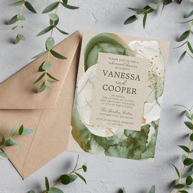 Invitation Abstract Watercolor Sage Green Rehearsal Dinner (Créateur téléchargé)