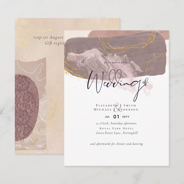 Invitation Abstrait Earth Gold Wedding Inviter Budget Faible  (Devant / Derrière)