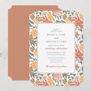 Invitation Abstrait Floral & Oiseaux Mi-siècle Mariage modern