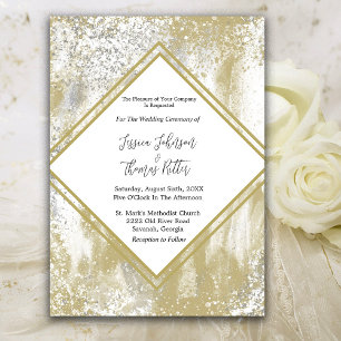 Invitation Abstrait Mariage Gold Frame Silver & Gold Splatter