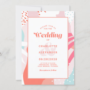 Invitation Abstrait moderne corail artistique Mariage Turquoi