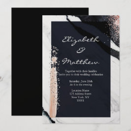 Invitation Abstrait moderne Noir & Marbre blanc Mariage Glam