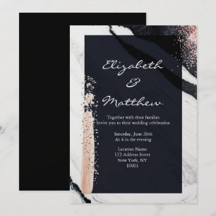 Invitation Abstrait moderne Noir & Marbre blanc Mariage Glam
