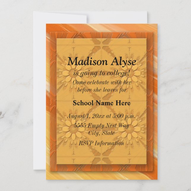 Invitation Abstrait Orange "Off To College" (Devant)