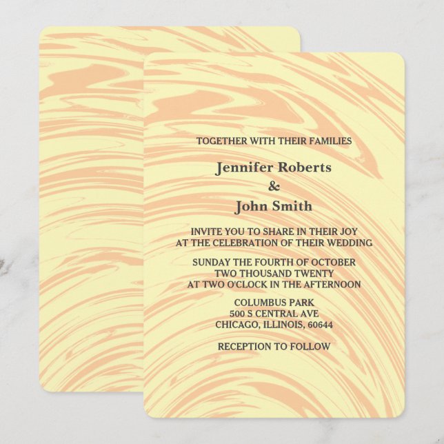 Invitation Abstrait Pêche orange jaune ivoire beige Mariage (Devant / Derrière)