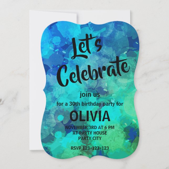 Invitation Abstrait Purple Blue Alcohol Enk 30e anniversaire (Devant)
