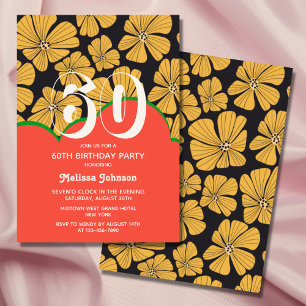 Invitation Abstrait rétro Chamomile Floral Jaune Anniversaire