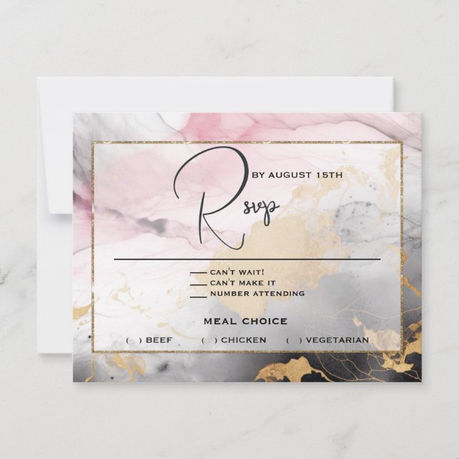 Invitation Abstrait RSVP Black Gold Rose rose (Devant)