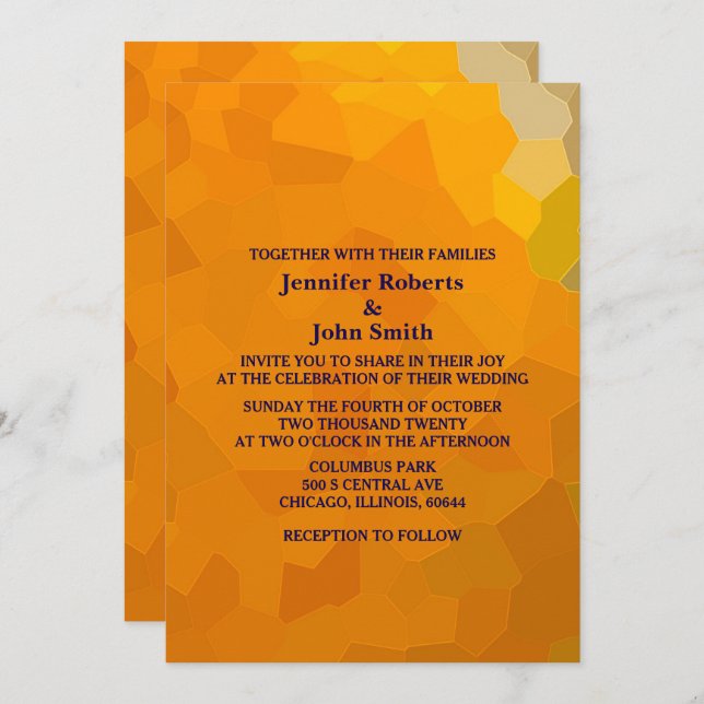 Invitation Abstrait Terrocotta Orange Jaune Mariage moderne (Devant / Derrière)