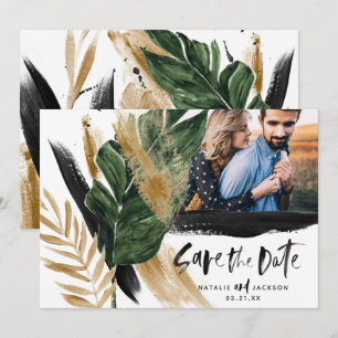 Invitation Abstrait tropical moderne or noir enregistrer la d