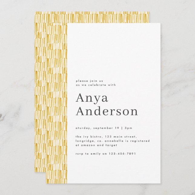 Invitation abstraite Jaune moderne (Devant / Derrière)