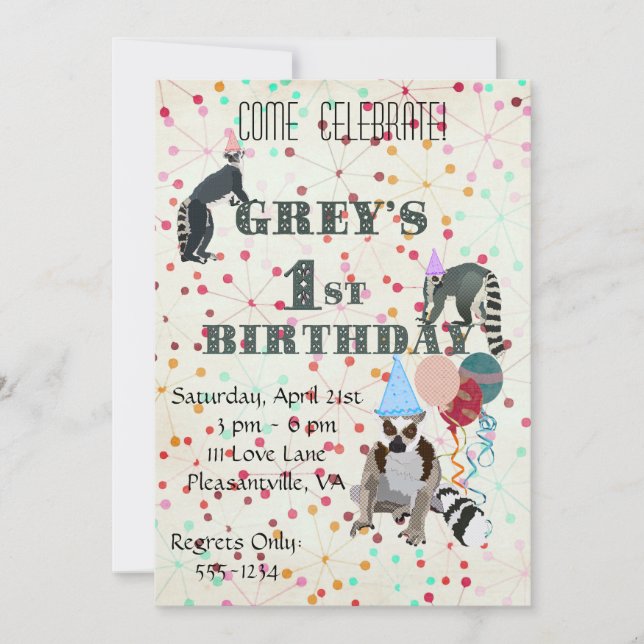 Invitation Abstraite pour l'anniversaire de Lemurs (Devant)
