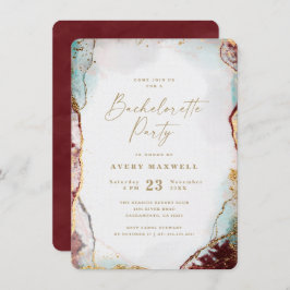 Invitation Abstraite Red Aqua & Gold Winter Bachelorette Part