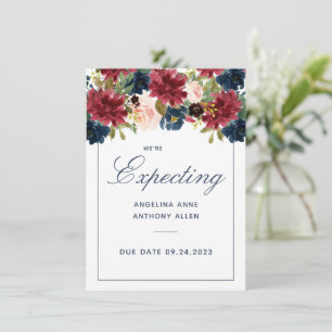Invitation Accents d'or Rose floral de Bourgogne rougeoyant