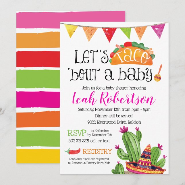 Invitation Accès de taco un bébé - baby shower (Devant / Derrière)