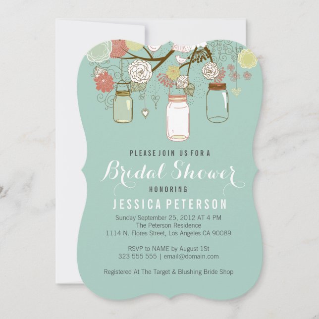 Invitation Accrocher Mason Jar Sur La Fête des mariées De La  (Devant)