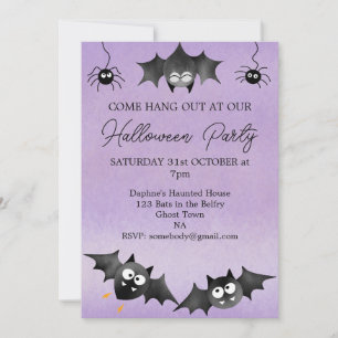 Invitation Accrochez-vous à l'invitation Bats mignons Hallowe