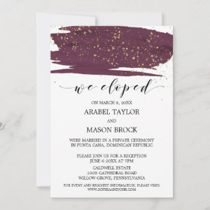 Invitation Accueil Aquarelle Marsala et Elopement Or