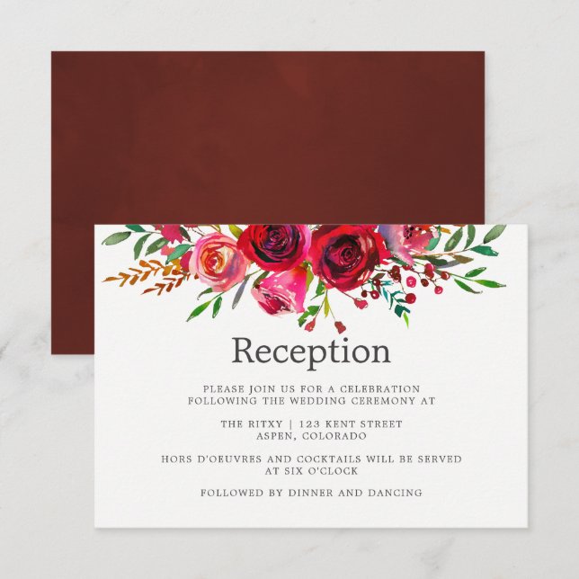 Invitation Accueil Mariage Floral Aquarelle (Devant / Derrière)