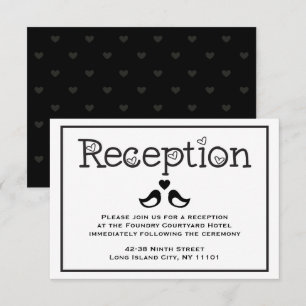 Invitation Accueil Noir & Blanc Lovebirds Coeurs Mariage