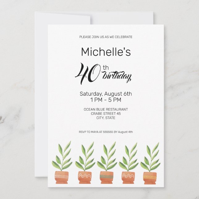 Invitation Accueil Plantes En Pots En Céramique Aquarelle (Devant)