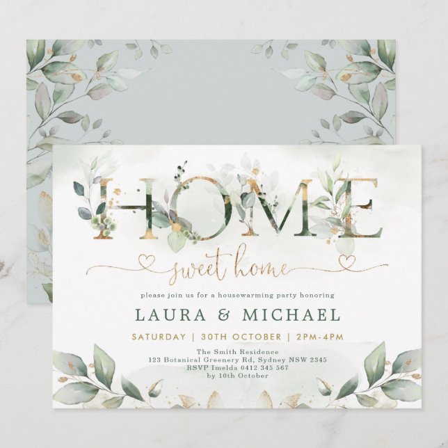Invitation Accueil Sweet Home Verdure Gold House Party (Devant / Derrière)