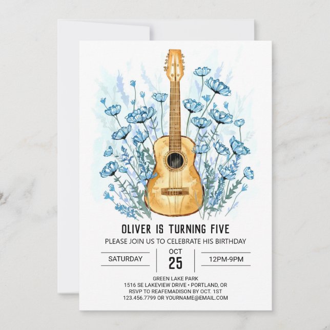 Invitation Acoustique Whimsical Guitar Boy Anniversaire (Devant)
