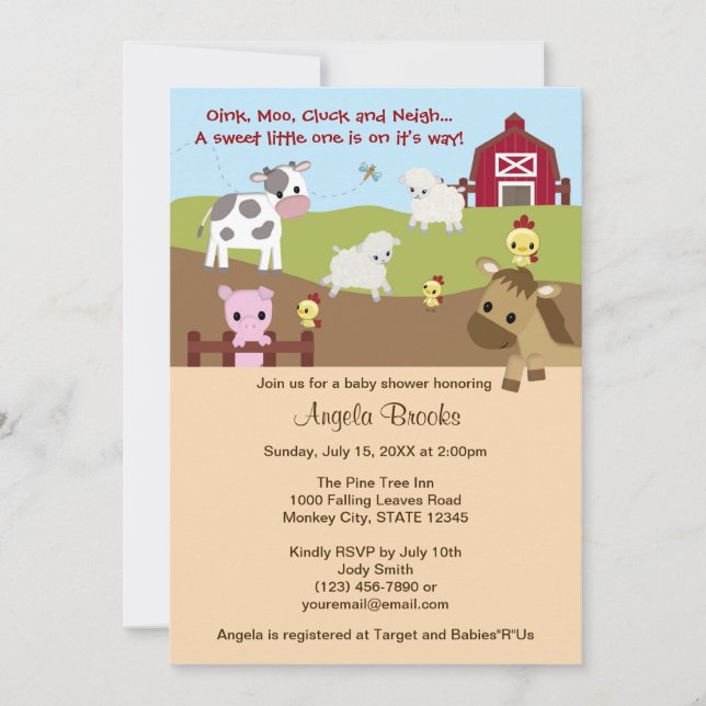 Invitation Acres animales de ferme de baby shower AAK NEUTRE (Devant)